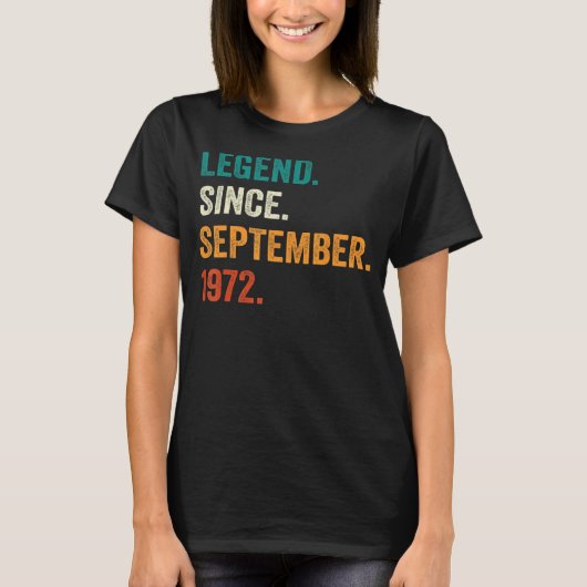 50 jaar oude Gift Legend sinds september 1972 50th T-shirt (Voorkant)