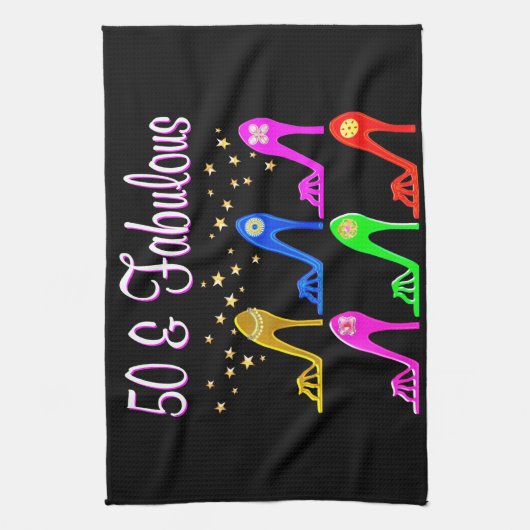 50 JAAR OUDE STILETTO QUEEN THEEDOEK (Verticaal)