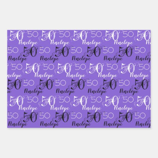 50 jaar Paarse 50ste verjaardag Namen toevoegen Inpakpapier Vel (Voorkant)