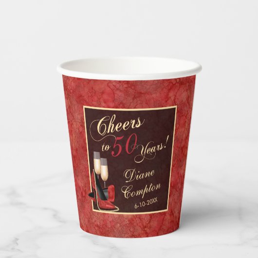 50 jaar Red Gold Black Birthday Papieren Bekers (Achterkant)