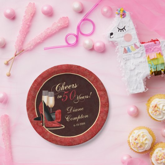 50 jaar Red Gold Black Birthday Papieren Bordje (Feest)