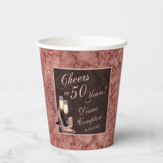 50 jaar Roos Gold Birthday Papieren Bekers (Achterkant)