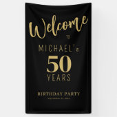 50 jaar verjaardagsnaam gepersonaliseerd zwart gou spandoek (Verticaal)