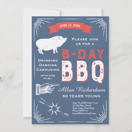 50 jaar Young Retro Red White en Blue BBQ Party Kaart (Voorkant)