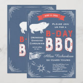 50 jaar Young Retro Red White en Blue BBQ Party Kaart (Voorkant / Achterkant)
