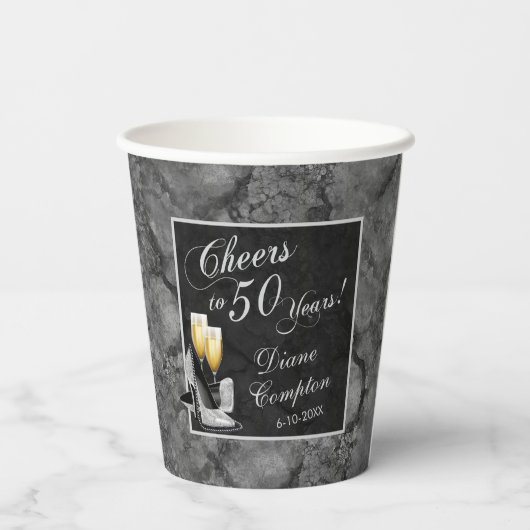 50 jaar zilveren en zwarte verjaardag papieren bekers (Achterkant)