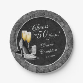 50 jaar zilveren en zwarte verjaardag papieren bordje