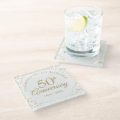 50-jarig huwelijksjubileum goudstof confetti glazen onderzetter (Schuin)