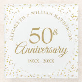 50-jarig huwelijksjubileum goudstof confetti glazen onderzetter (Voorkant)