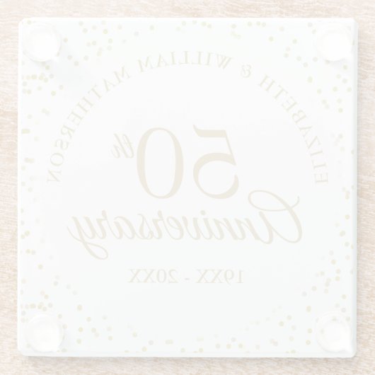 50-jarig huwelijksjubileum goudstof confetti glazen onderzetter (Achterkant)