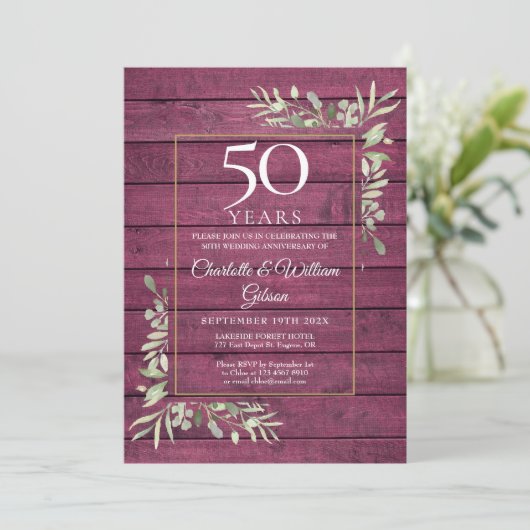 50-jarig huwelijksjubileum groen rustiek rood hout kaart (Staand voorkant)