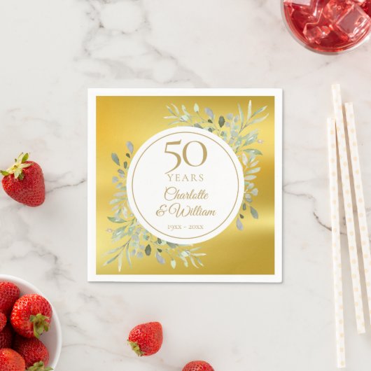 50-jarig huwelijksjubileum groene goudkleurige fol servet (Insitu)