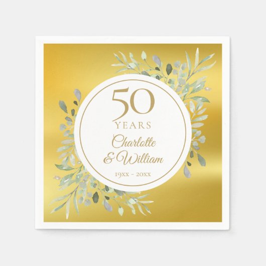 50-jarig huwelijksjubileum groene goudkleurige fol servet (Voorkant)