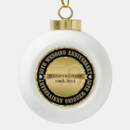 50-jarig huwelijksjubileum Metallic Goud & Zwart Keramische Bal Ornament