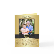 50-jarig jubileum Black Gold Floral bedankkaart