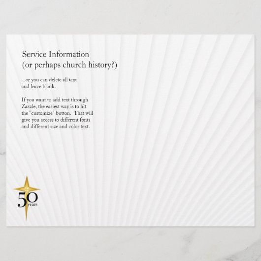 50-jarig Jubileum Bulletin van de Kerk Flyer (Achterkant)