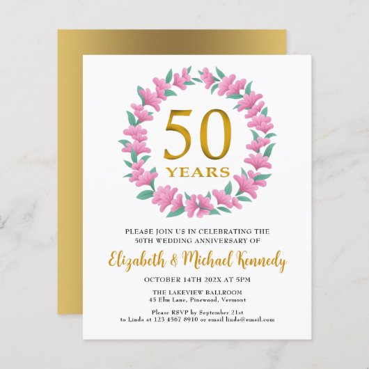 50-jarig jubileum Gouden Bloemenkrans Uitnodiging (Voorkant / Achterkant)