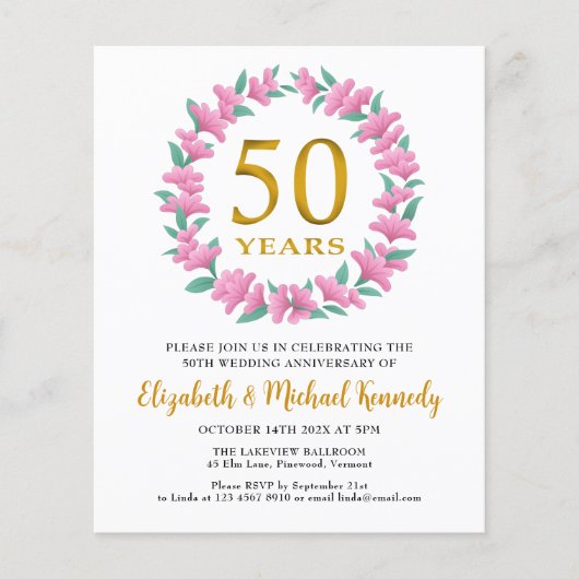 50-jarig jubileum Gouden Bloemenkrans Uitnodiging (Voorkant)