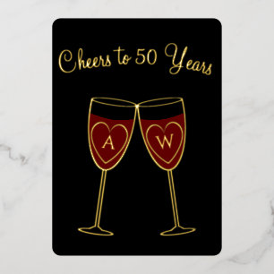 50-jarig jubileum Monogram Wijnglazen Proost Goud Folie Uitnodiging