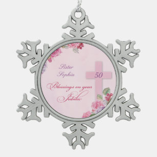 50-jarig jubileum van religieus leven Katholieke n Tin Sneeuwvlok Ornament
