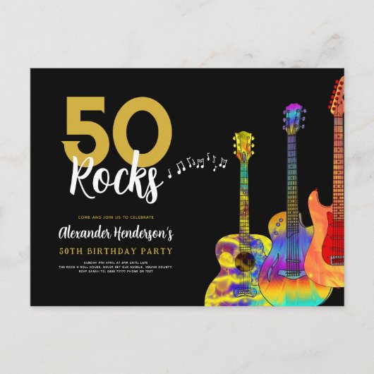 50-jarige gitaren 50 Rocks Uitnodiging Briefkaart (Voorkant)