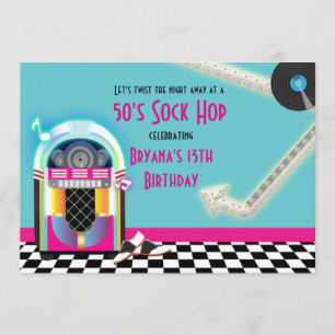 50-jarige Jukebox Dance Party Sock Hop Invitation Kaart
