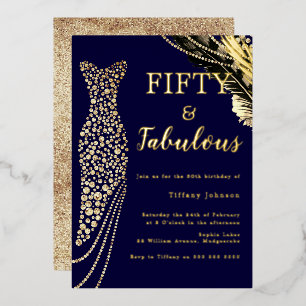 50-jarige marinedress en Fabulous Gold Dress 50th  Folie Uitnodiging