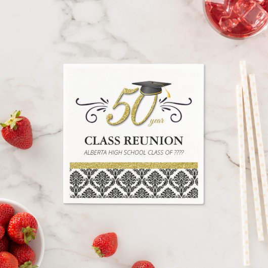 50-jarige reünie Napkins - Zwart-wit en goud Servet (Insitu)