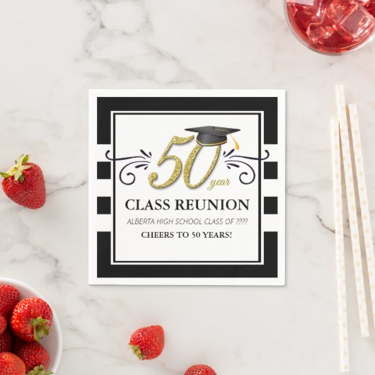 50-jarige reünie Napkins - Zwart-wit en goud Servet (Insitu)