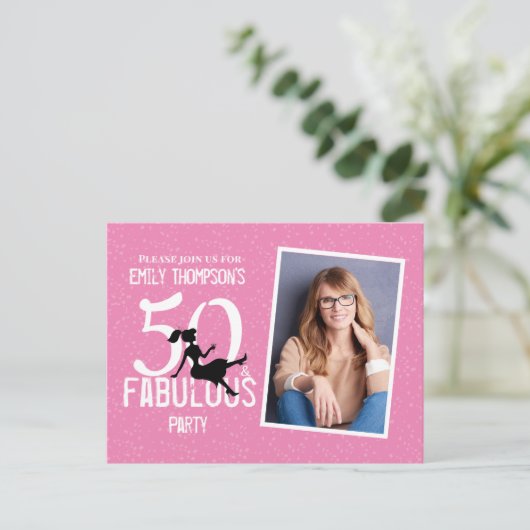 50-jarige verjaardag en Fabulous Photo Pink Cockta Briefkaart (Staand voorkant)