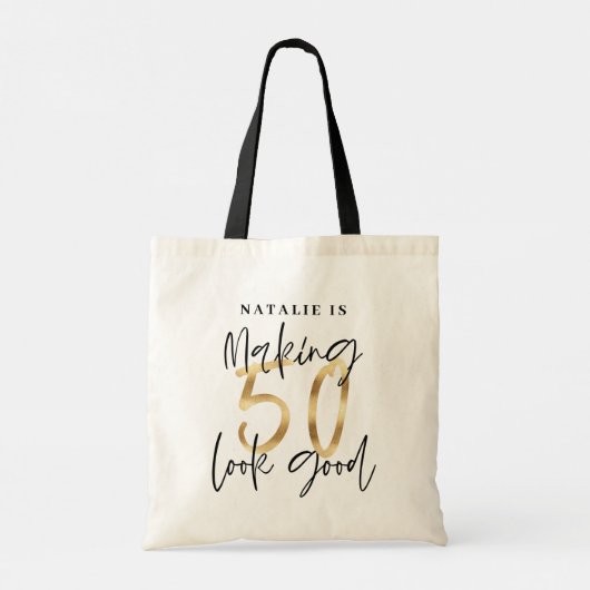 50-jarige verjaardag gepersonaliseerd goud maken tote bag (Achterkant)