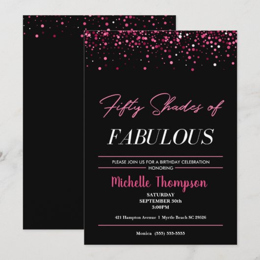 50-jarige vrouwen met roze en zwarte roze en Fabul Kaart (Voorkant / Achterkant)