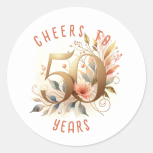 50 Jubileum of Verjaardag Bloemen Ronde Sticker