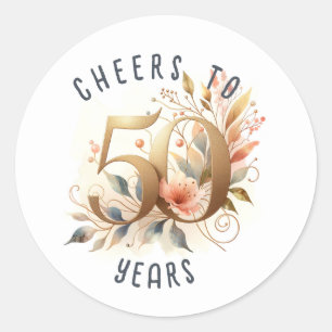 50 Jubileum of Verjaardag Bloemen Ronde Sticker
