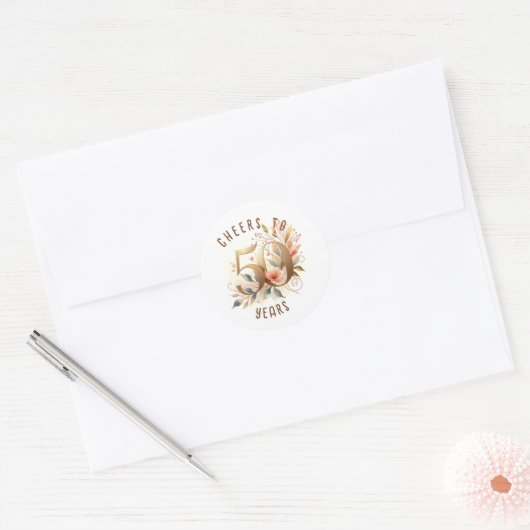 50 Jubileum of Verjaardag Bloemen Ronde Sticker (Envelop)