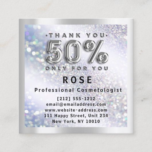 50% korting Logo Hair Lash Glitter Silver Afsprakenkaartje (Voorkant)