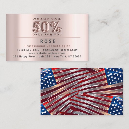 50% korting op Logo Dank Roos Amerikaanse vlag Afsprakenkaartje (Voorkant / Achterkant)