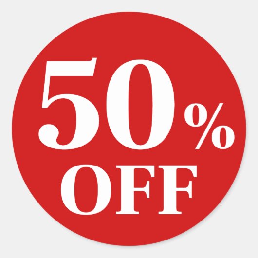 50% KORTING Rood Achtergrond Klassieke Ronde Stick Sticker (Voorkant)