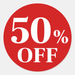 50% KORTING Rood Achtergrond Klassieke Ronde Stick Sticker