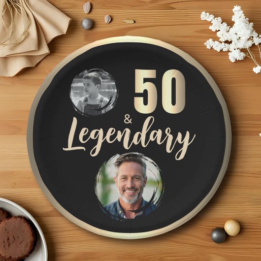 50 & Legendary 2 foto's 50ste verjaardag goud Papieren Bordje