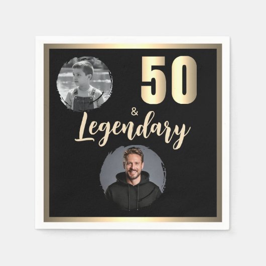 50 & Legendary 2 foto's 50ste verjaardag goud Servet (Voorkant)