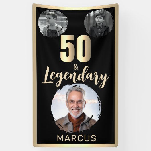 50 & Legendary 3 foto's 50ste verjaardag goud Spandoek (Verticaal)