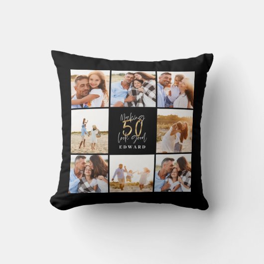 50 lijken goed op gouden zwarte fotoverjaardag kussen (Voorkant)