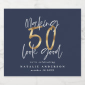 50-lijkt een mooi blauw gouden verjaardagsfeest bier etiket (Enkel label)