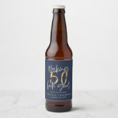 50-lijkt een mooi blauw gouden verjaardagsfeest bier etiket (Voorkant)