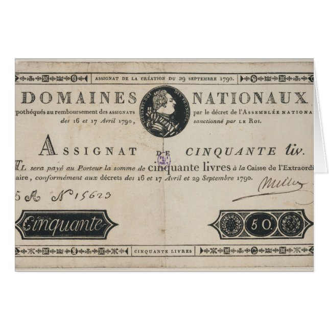 50 livres bank note, 29 oktober 1790 (Voorkant Horizontaal)