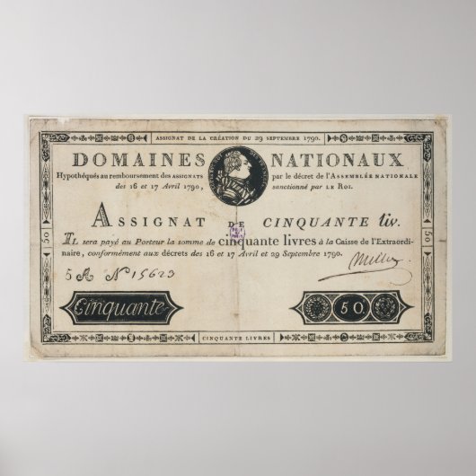 50 livres bank note, 29 oktober 1790 poster (Voorkant)