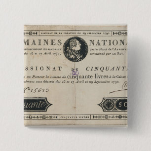 50 livres bank note, 29 oktober 1790 vierkante button 5,1 cm
