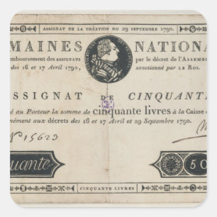50 livres bank note, 29 oktober 1790 vierkante sticker