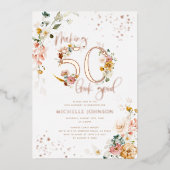 50-look Good Floral Roos Gold Folie Uitnodiging (Voorkant)